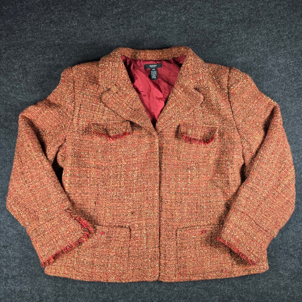 Alfani Woman Red Orange Tweed Blazer Jacket Business Casual Size 18W Plus